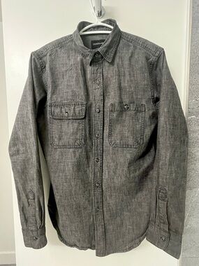 Outclass Men's Charcoal Button-Down Lightweight Denim Shirt